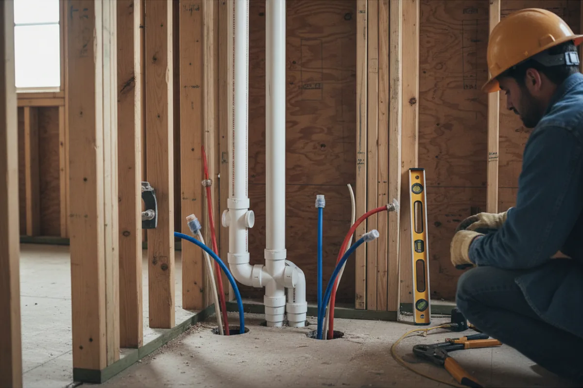 Drain and supply rough-in during Drain Cleaning in Stoneham